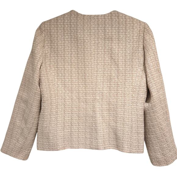 Babaton Size 8 Neutral Beige Little Tweed Cropped Button-Up 3/4 Sleeve Jacket - Picture 5 of 11